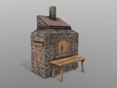 Medieval PBR Stone Oven Low-poly 3D model