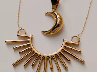 Gold Sun and Moon Pendant Set Low-poly 3D model
