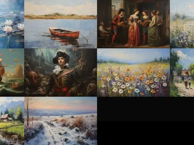 Antique oil painting and decorative frame 3D model