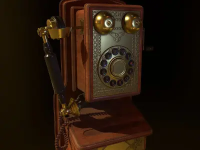 Retro Wall Phone Low-poly 3D model