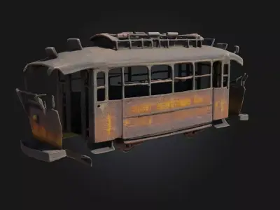 Burnt Streetcar Relic  Charred Echo of Urban History 3D model