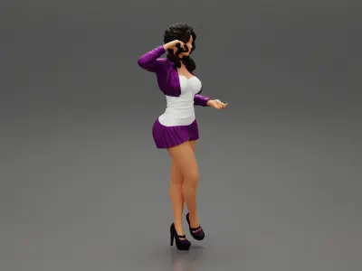 Sexy woman standing in mini skirt and mini shirt 3D print model