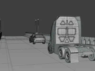 Viaduct with truck and Tesla 3D model