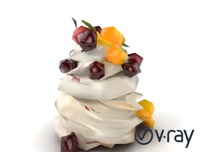 Whipped Meringue Pyramid with Cherries and Mango model pack Low-poly 3D model