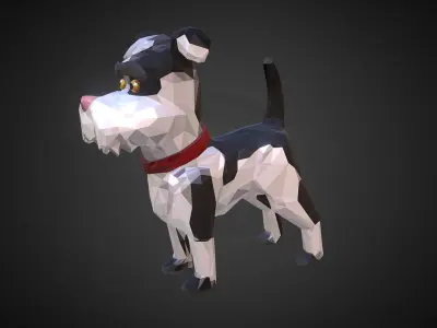 Cartoon Black Dog Low Polygon Art Farm Animal Low-poly 3D model