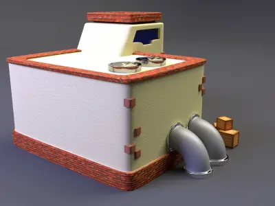 Factory house with pipes 3D model