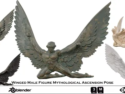 Winged Male Figure Mythological Ascension Pose Low-poly 3D model