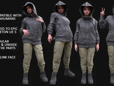 Woman - Autumn 2 - Modular - Rigged Low-poly 3D model