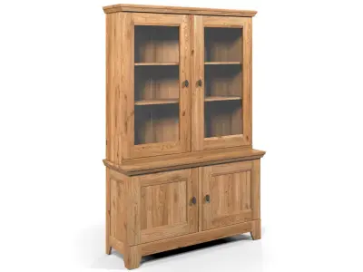 Country Display Cabinet 2 Glass Door Solid Natural Oak  3D model