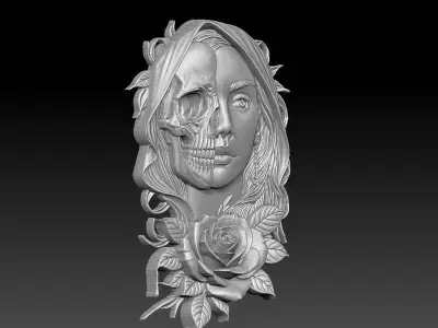 2 skull girl CNC Relief Model 3D print model