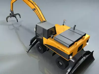 Hydraulic Excavators with material handler 3D model