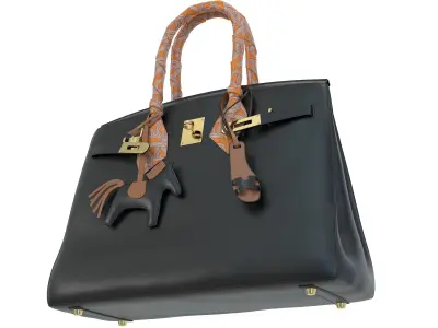 Hermes Birkin Black Bag with accessories Low-poly 3D model