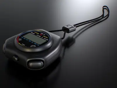 Stopwatch digital thermometer with cord Low-poly 3D model