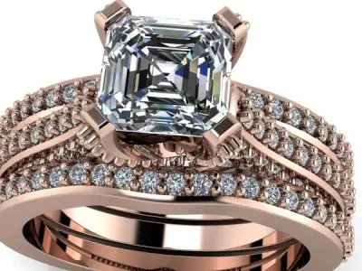 Modern EmeraldSquare cut Bridal Wedding Band Matching Set 3D print model