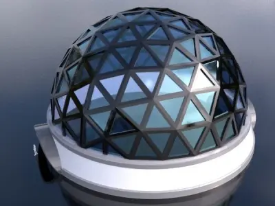 Geodesic Dome Structure Wireframe with Glass and Base Entry 3D model