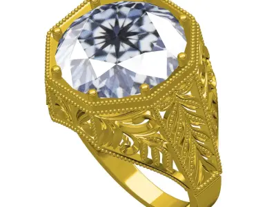 Single Stone Art Deco Engagement Ring 3D print model