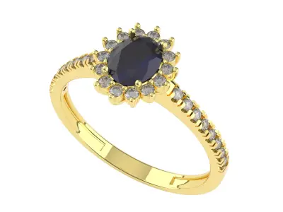 3D printed rosette ring in 18k gold with sapphire and diamond 3D print model
