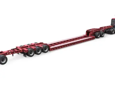 Kenworth W900A lowboy semitruck Low-poly 3D model