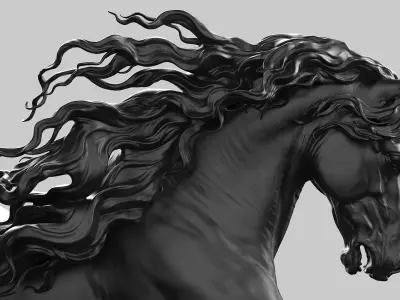 Galloping Friesian horse  -  3D Sculpting 3D print model
