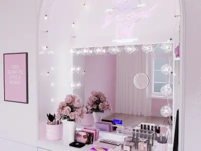 Hollywood Makeup Mirror with Lights Bedroom with Neon Sign 3D model