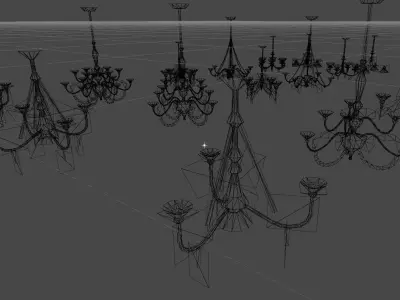 Low-Poly Lamps collection chandelier on concrete wall Low-poly 3D model