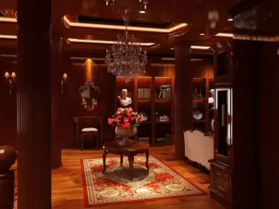 Classic Wooden Living Room 3D model