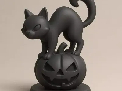 Black Cat on Pumpkin 3D print model