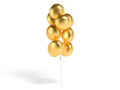 Gold Round Balloon Bouquet - helium foil balls bunch 3D model
