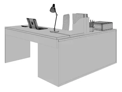 Office desk with computer and decors 3D model