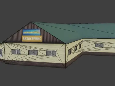 Autoservice building with roof Low-poly 3D model