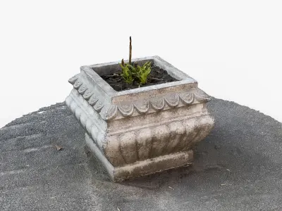 Photorealistic 3D scan of concrete abandoned empty planter Low-poly 3D model