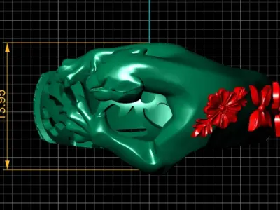 JAGUAR AND FLOWER DESIGN RING 3D PRINTABLE MODEL 3D print model
