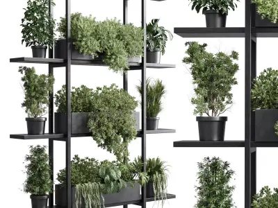 Standing metal shelf with a set of plants Low-poly 3D model