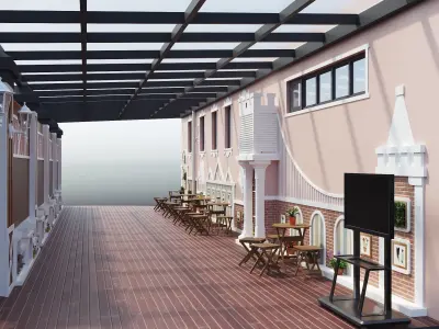 Kindergarten outdoor corridor European decoration British style 3D model