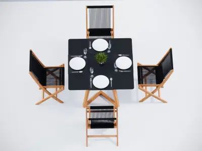 3D Dining table with 4 Rope chairs model 3D model