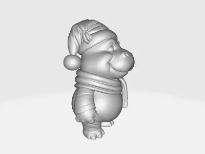 Cute Christmas Hippo Figurine Holiday Hippo in Santa Hat 3D print model