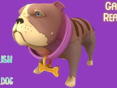 Stylized Striped Brown English Bulldog for Games and Animation Low-poly 3D model