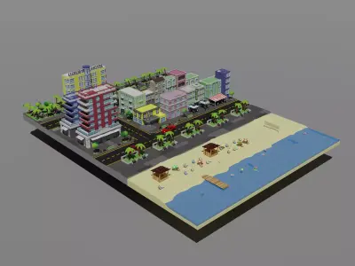 Low-Poly beatch city Low-poly 3D model