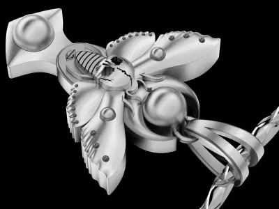 Skull butterfly woman pendant gold silver 3D print model