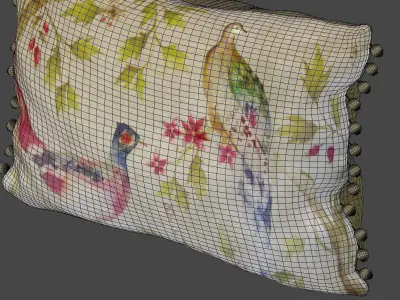 Voyage Cushion - Peacocks -Pom Pom Pillow 3D model