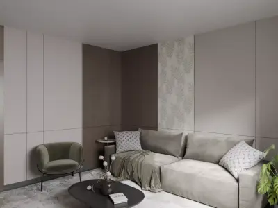 Modern Living Room Interior with Sofa and TV Wall 3D model