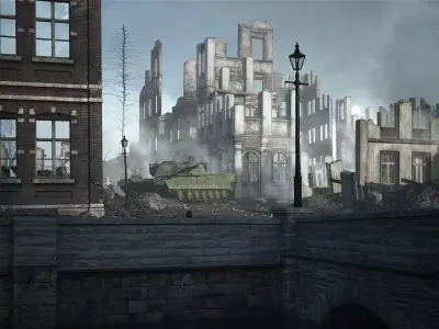 Ruins after the war Low-poly 3D model