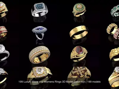 199 Luxury Mens and Womens Rings 3D Model Collection 3D Model Pack