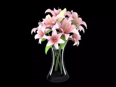 Pink Lily Flower Vase 3D model