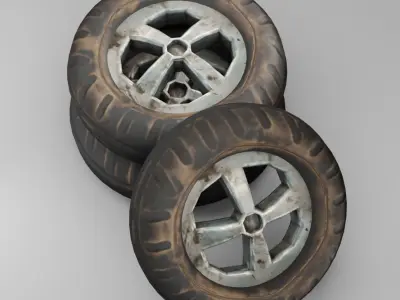 Low Poly PBR Wheel three tires stacked Low-poly 3D model