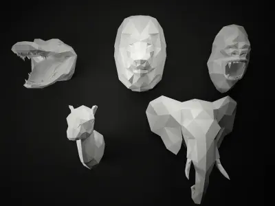 Low Poly Animal Heads SET 2 Low-poly 3D model