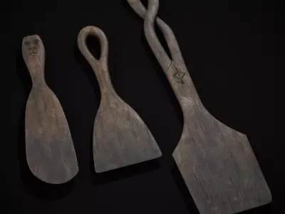 Old Carved Spatulas Low-poly 3D model