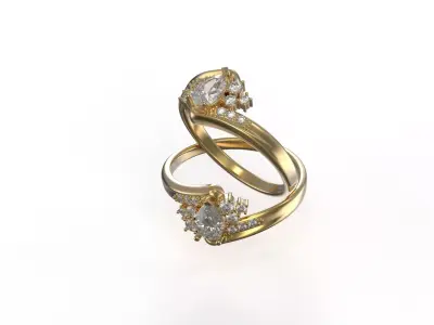 Pear Diamond Wedding Ring 3D Model STL 3DM 3D print model