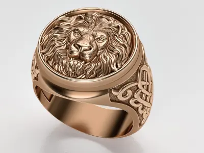 Men lion ring with ornament 3D print model