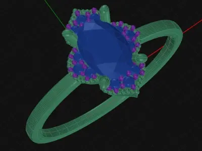 Antique Oval Gemstone Round Diamond Band Wedding Engagement Ring 3D print model